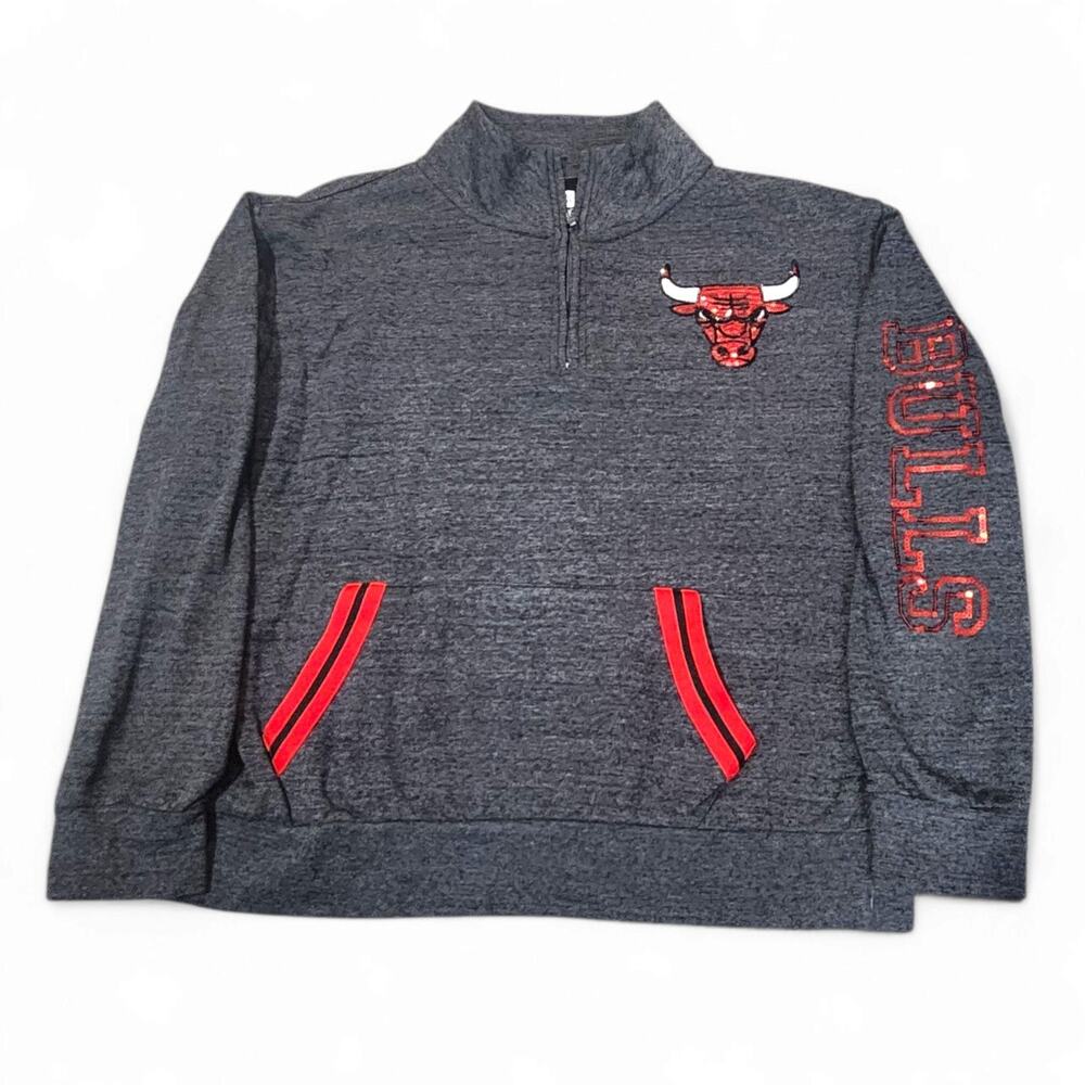 New Era Chicago Bulls Quarter Zip Sequin Sweatshirt Grey Womens Size Large